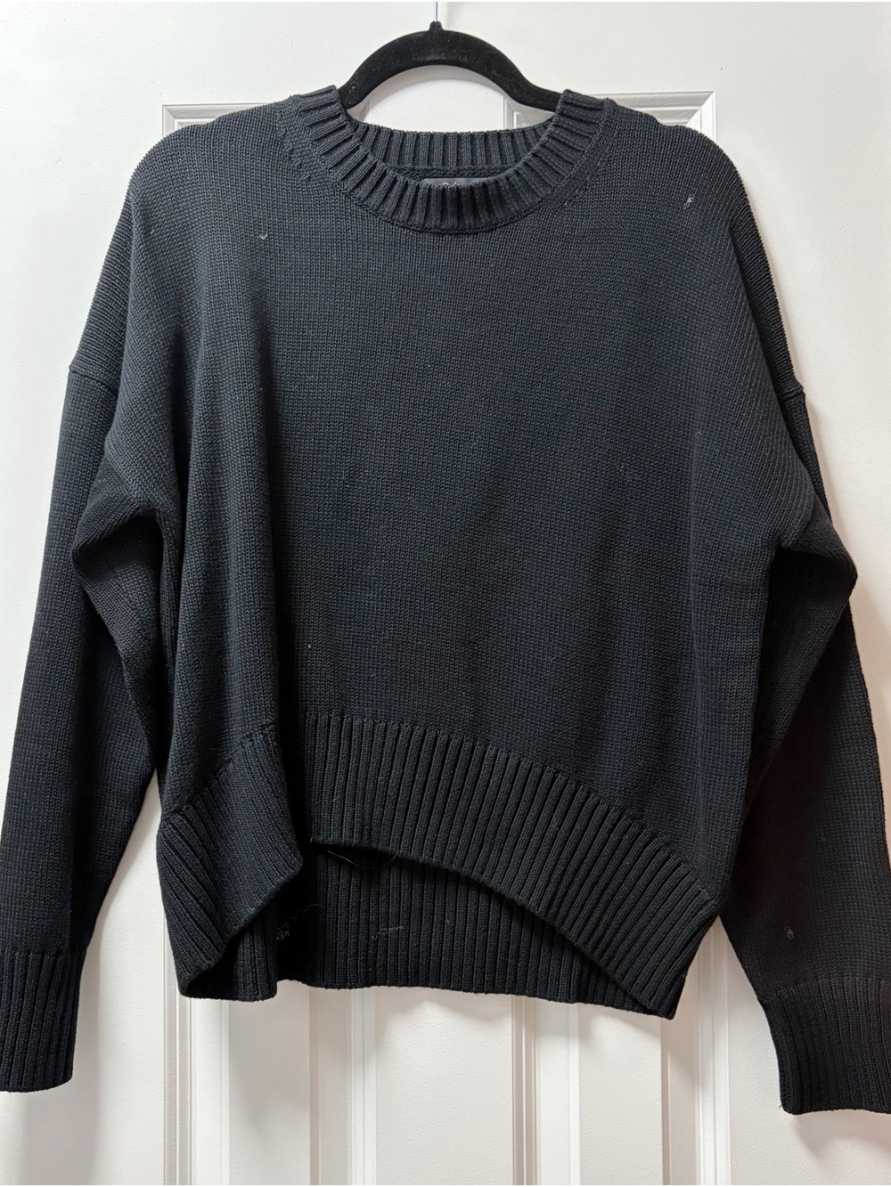 Quince Black Oversized Ribbed Crewneck Sweater